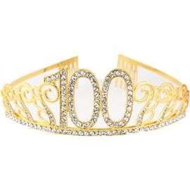 Kal-Couronne D'anniversaire Dorée À 100 Chiffres Happy Birthday Avec Peigne En Strass Et Cristal - Serre-Tête Avec Chiffre - Pour Anniversaire, Fête, Accessoires (40#)