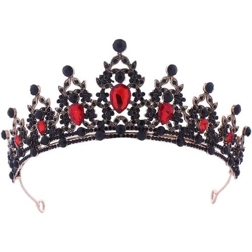Kal-Golden Tiara Femmes Mariage Couronne Rhinestone Reine Princesse Couronne Anniversaire Tiara Bal Mariée Party Costume Bandeau (Noir + Rouge)