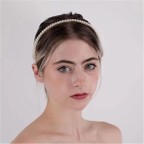 Kal-Bandeau De Perles Bohémiennes - Serre-Tête Avec Perles Artificielles - Pour Mariage - Bandeau De Perles Artificielles - Bijou De Cheveux Décoratif Pour Femmes Et Filles - Bijou De Tête (C)