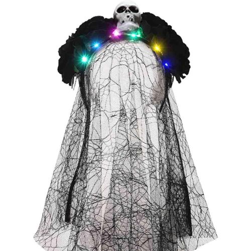 Kal-Serre-Tête D'halloween Et Voile Mexicain - Roses - Tête De Mort - Gothique - Bandeau De Tête De Mort - Accessoire De Costume Pour Femme