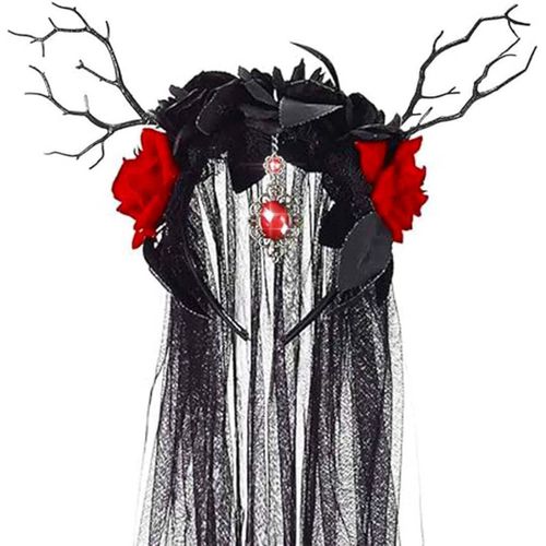Kal-Serre-Tête D'halloween Et Voile Mexicain - Roses - Tête De Mort - Gothique - Bandeau De Tête De Mort - Accessoire De Costume Pour Femme