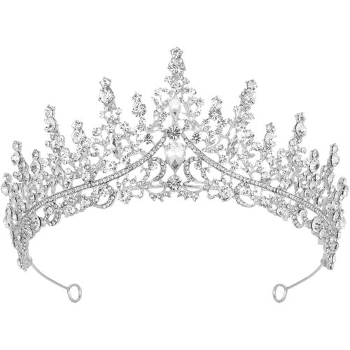 KAL-Diadème De Mariage Pour Femme Adulte En Argent - Couronne De Princesse Pour Fille - Couronne En Cristal - Pour Anniversaire, Bal De Fin D'Année, Fête De Mariage, Carnaval, Fête, 15 X 6,5 Cm