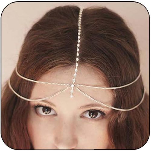Kal-Rhianestone Head Chain Boho Headband Bridal Headchain Headpiece Vintage Inspired Fantasy Crown Tiara Fashion Hair Accessory Festival Jewelry For Women And Girls