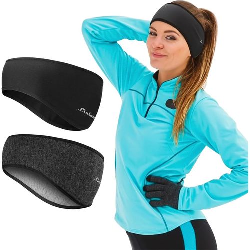 Kal-Sport Bandeau Hiver Cache Oreille Protege Pour Homme Femme - 2 Pièces Sport Headband Anti Transpiration Pour Running, Jogging Noir Gris