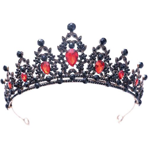 Kal-Couronne Strass, Diadème Mariage Couronne, Couronne Baroque Vintage Ronde, Rétro Gothique Strass Couronne Pour Mariage, Tiare Baroque Pour Femme,Diadème En Cristal, Cristal Diademe Femme