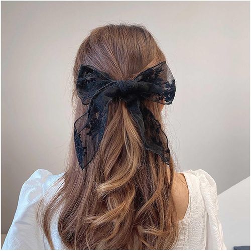 Kal-Barrette Vintage Avec Noeud Dentelle Barrette Avec Noeud Dentelle Noire Barrette Avec Noeud Maille Française Barrette Avec Noeud Soie Noire Accessoires Coiffure Pour Femmes Et Filles (Noir)