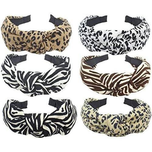 Kal-Lot De 6 Bandeaux Imprimés, Extensibles - Serre-Tête Torsadé Large - Vintage - Accessoires Pour Cheveux Mignons Pour Femme - Léopard (Archzebra6)
