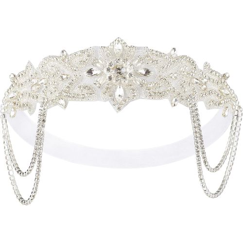 Kal-1920s Flapper Headpiece Roaring 20s Headband Great Gatsby Headband Chain For Women Vintage Hair Accessory