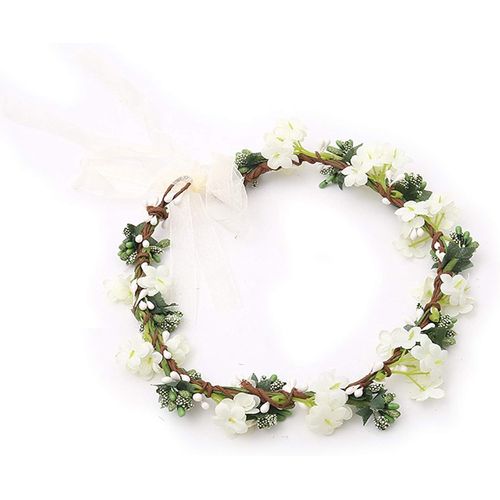Kal-Mariage Floral Bandeau, Nuptiale Fleur Couronne, Demoiselle D'honneur Florale Guirlande Avec Ruban Réglable, Pour La Photographie De Voyage De Noces, Soirée De Cérémonie Nuptiale (Vert Et Blanc)