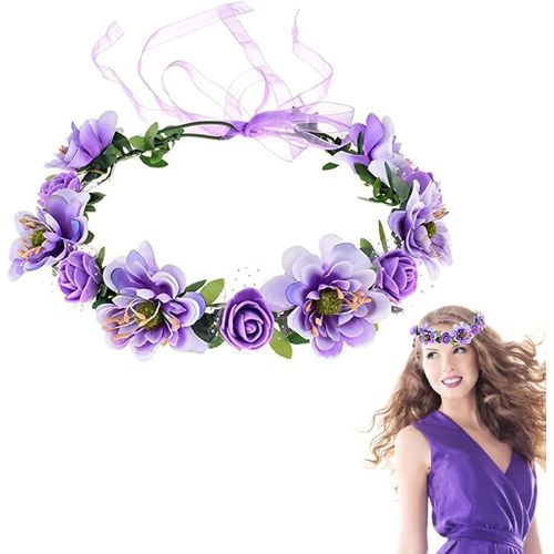 Kal-Mariage Floral Bandeau, Nuptiale Fleur Couronne, Demoiselle D'honneur Florale Guirlande Avec Ruban Réglable, Pour La Photographie De Voyage De Noces, Soirée De Cérémonie Nuptiale (Violet)
