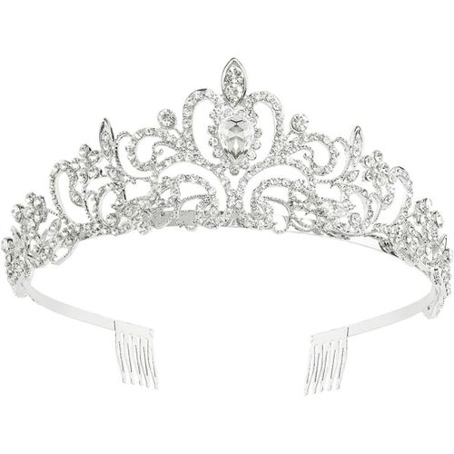 Kal-Mariage Tiara Princesse Reine Tiare Bandeau Argent Cristal Tiare Couronne Avec Peigne Pour Fille Femmes Mariée Bal Princesse Fête D'anniversaire