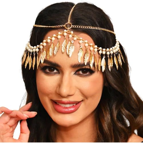 Kal-Chaîne De Tête Bohème Dorée Avec Pampilles - Bandeau De Perles - Bijou De Cheveux Pour Femme Et Fille