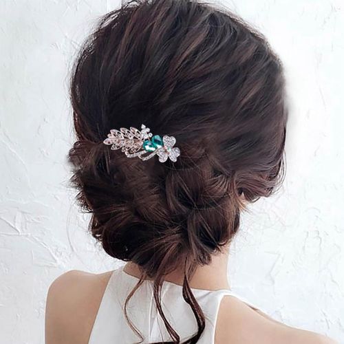Kal-Barrette Fleur En Cristal Barrette Feuille En Strass Barrette De Mariage En Strass Barrette Brillante Accessoires De Coiffure Décoratifs Pour Femmes Et Filles(Cristal Bleu)