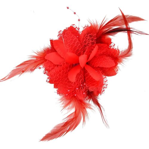 Kal-Barrette À Cheveux En Forme De Fleur - Broche À Plumes - Accessoire De Cheveux Pour Femme Et Fille - Pour Mariage, Bal De Fin D'année, Fête (Rouge)