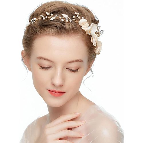 Kal-Bijou De Cheveux Pour Mariée - Couronne De Fleurs - Perles Strass Cristal - Bijou De Cheveux Pour Femme Et Fille