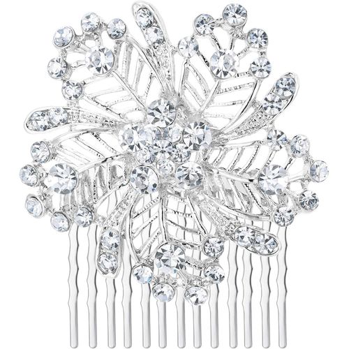 Kal-® Femme Peigne Mariage Bijoux Cheveux Accessoir Marié Soirée Cristal Autrichien Strass Parure Vintage Grande Fleur Creuse