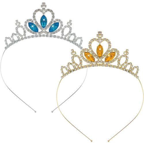 Kal-Lot De 2 Bandeau Tiare Strass Cristal Perle, Serre-Tête Princesse Couronne Pour Femme Et Fille, Tête Couronne Brillant Strass Alliage Pour Mariage, Couronne Princesse, Fête, Bal¿Or Et Bleu¿