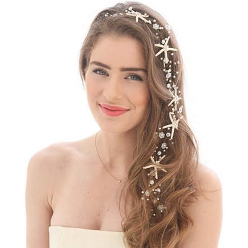 Kal-Wedding Starfish Headpiece Robes De Mariée Vierge Accessoires Pour Jeunes Mariés (23.6 Pouces) (Argent)