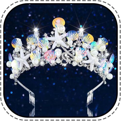 Kal-Diadème De Mariage En Forme D'étoile De Mer En Cristal Argenté - Couronne De Princesse - Costume De Princesse - Bandeau De Mariée - Pour Femme, Taille Unique, Strass, Pas De Gemme