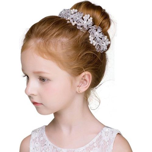 Kal-Couvre-Chef En Cristal Avec Fleurs De Princesse, Bande Pour La Respiration De L'enfant, Perle D'argent, Couvre-Tête De Mariée En Cristal Pour Filles Et Femmes (Style 1)