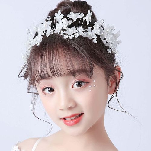 Kal-Couvre-Chef En Cristal Avec Fleurs De Princesse, Bande Pour La Respiration De L'enfant, Perle D'argent, Couvre-Tête De Mariée En Cristal Pour Filles Et Femmes (Style 2)