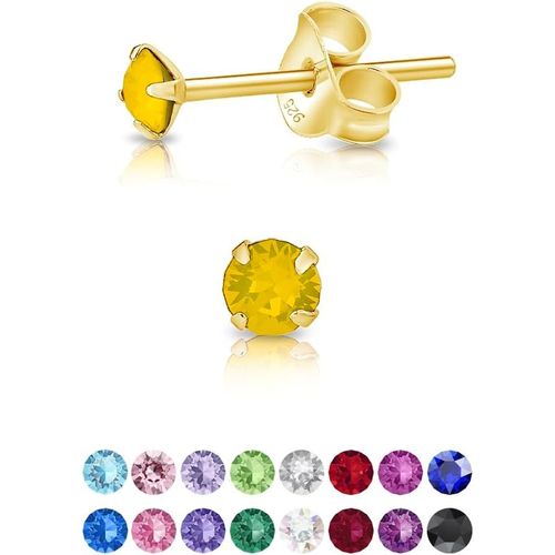 Kal-Mini Boucles D'oreilles/Clous En Argent Fin 925 Plaqué Or Jaune Et Cristaux De Swarovskielements Ronds - Diamètre: 3 Mm