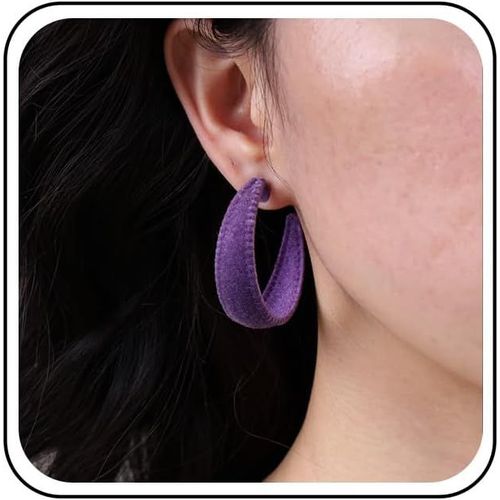Kal-Boucles D'oreilles Vintage En Velours Noir Boucles D'oreilles En Forme De C Boucles D'oreilles En Peluche Géométriques Exagérées Boucles D'oreilles En Peluche Bijoux Pour Femmes Et Filles