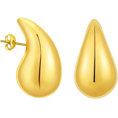 Kal-Boucles D'oreilles En Or 18 Carats Pour Femme - Boucles D'oreilles Épaisses En Forme De Goutte D'eau Légères - Hypoallergéniques - Pour Femmes Et Filles