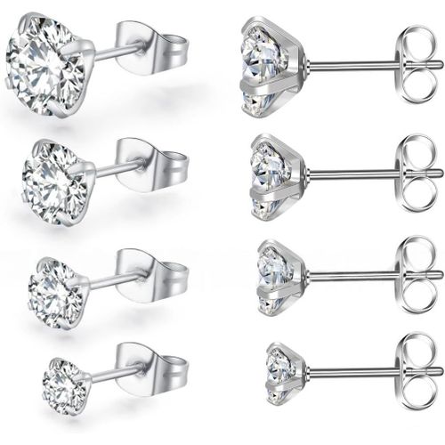 Kal-4 Paires De Boucle Doreille Femme, Boucles D'oreilles Femme Argent, Boucle D'oreille Acier Inoxydable, Boucles D'oreilles Médicales Sans Nickel, Hypoallergéniques 3-6mm
