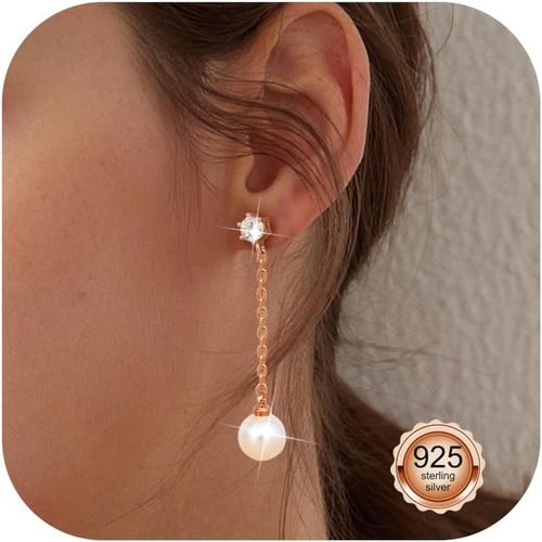 Kal-Boucles D'oreilles Perles S925 Plaqué Or 14k - Boucles D'oreilles Perles Or/Argent - Boucles D'oreilles Perles Pendantes Résistantes À L'eau - Bijoux De Mode Hypoallergéniques Pour Femmes