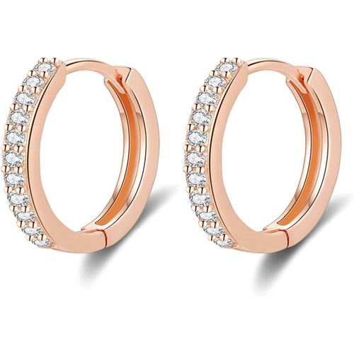 Kal-Boucles D'oreilles Femme Hypoallergénique Créoles En Argent Fin 925 Avec Zircone Cubique Plaqué Platine/Or Jaune/Or Rose, Diamètre 8mm/10mm/12mm