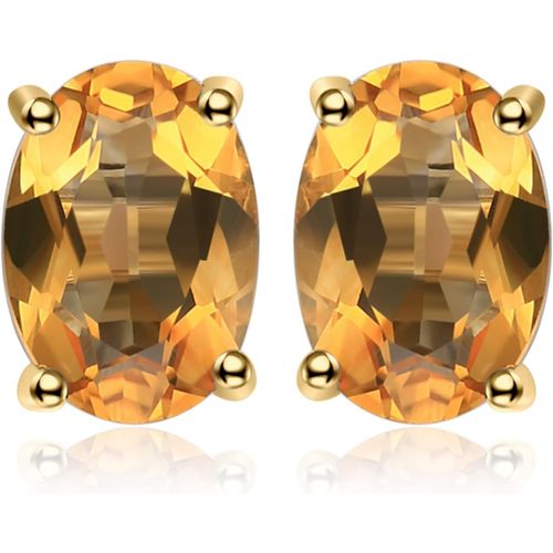 Kal-Magnifique Boucles D'oreilles Naturelle Améthyste Péridot Grenat Citrine Topaze En Forme Ovale Pour Femme, Argent/Plaqué Or Rose/Or Jaune, Clous D'oreille Fille, Ensemble Bijoux Cadeau