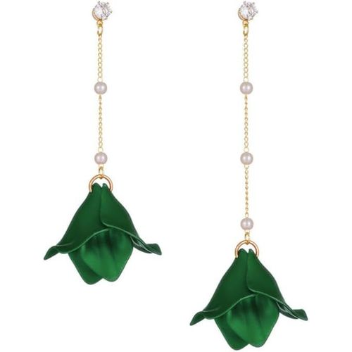 Kal-Boucles D'oreilles Femme Argent 925 Boucles D'oreilles Rose Acrylique Pétales En Perles Longues Pendantes Boucles D'oreilles Vintage Bohème Fantaisie Déclaration Pour Femmes Filles
