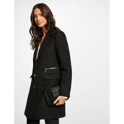 Manteau Cintré Avec Détail Zippé Noir Femme