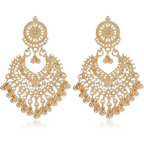 Kal-Boucles D'oreilles Bohèmes À Pampilles Pour Femmes Et Filles, Vintage, Fleur, C?ur, Perles, Bijoux Indiens Bollywood, Cadeaux Pour Festival Jhumka, Vacances De Noël