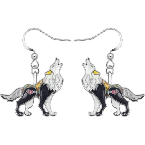 Kal-Boucles D'oreilles Loup En Alliage Émaillé Pour Femmes Filles Et Animaux Charms Accessoires
