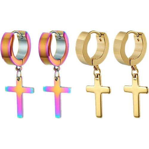 Kal-Acier Inoxydable Clou D'oreille Boucle D'oreille Clou D'oreille Argent Noir Doré Ronde Croix Pendentif Rétro Homme Femme