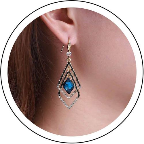 Kal-Boucles D'oreilles Géométriques Boho Cristal Boucles D'oreilles Pendantes Uniques Strass Rouge Boucles D'oreilles Creuses Cristal Boucles D'oreilles Mariage Pompon Rubis Bijoux Pour Femmes