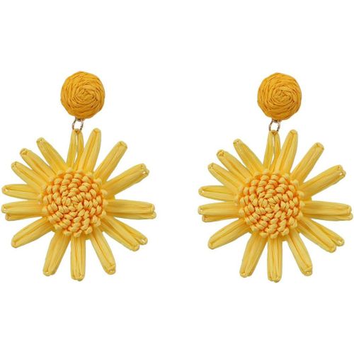 Kal-Boucles D'oreilles Pour Femmes Filles Rotin Fleurs Pendantes Rotin Drop Dangle Bohème Boucles D'oreilles Léger Géométrique Mode Plage Boucles D'oreilles Bijoux