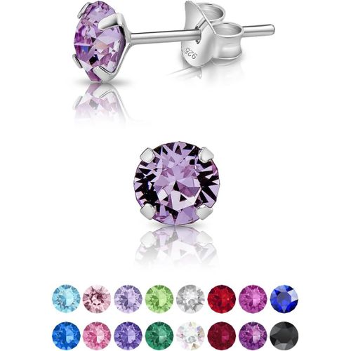 Kal-Petites Boucles D'oreilles/Clous En Argent Fin 925 Et Cristaux De Swarovskielements Ronds - Diamètre: 5 Mm