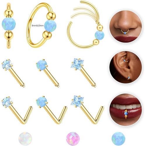 Kal-Piercing Nez Acier Chirurgical Piercing Nez Anneau Or Argent Cz L Piercing Nasal Opale Septum Tragus Daith Conch Cartilage Boucle D'oreille Bijoux Pour Femmes