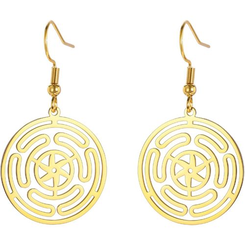 Kal-Hecate's - Boucles D'oreilles Créoles Rondes Pour Femme - Motif Labyrinthe - Protection Contre La Force - Bijoux Pour La Fête De Noël