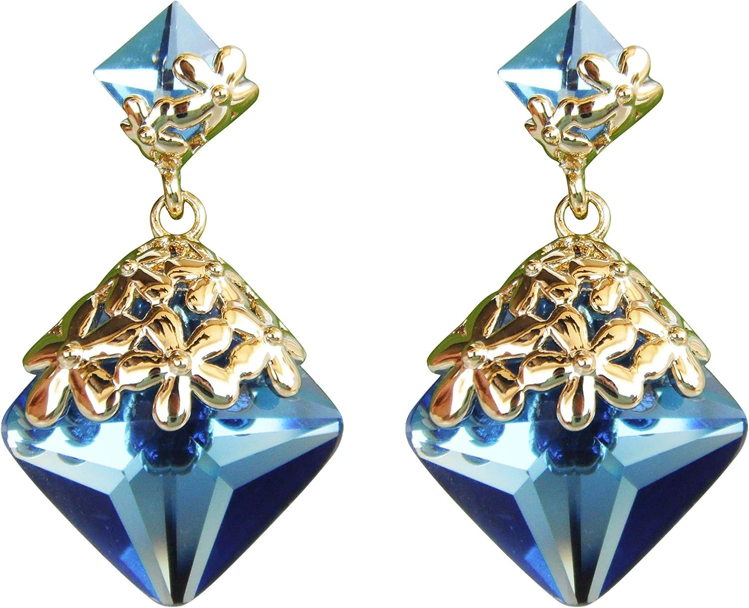 Kal-Boucles D'oreilles À Tige Plaquées Or 18 Carats En Forme De Fleur Et De Feuilles En Zircon Cubique Carré