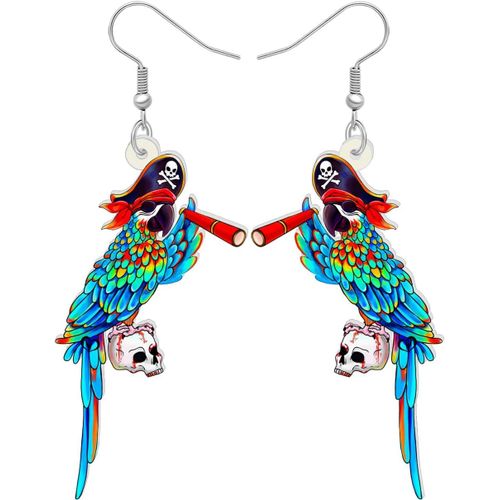 Kal-Halloween Pirate Perroquet Boucles D'oreilles Dangle Acrylique Oiseau Arc En Ciel Bijoux Scarlet Macaw Perroquet Cadeaux Pour Femme Filles Charms