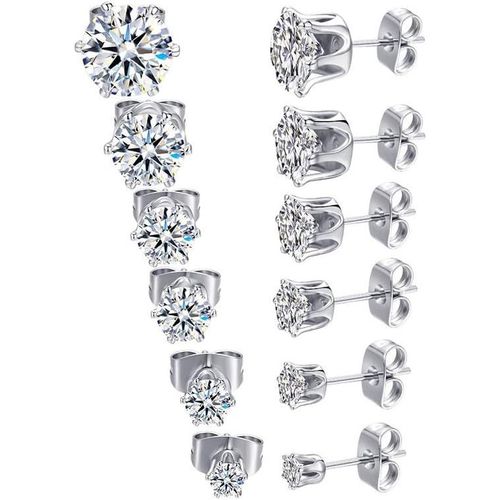 Kal-6 Paires Boucles D'oreilles Médicales En Acier Inoxydable Pour Femmes, Zircone Cubique, Boucles D'oreilles Antiallergiques Pour Femmes En Acier Titane 3-8mm