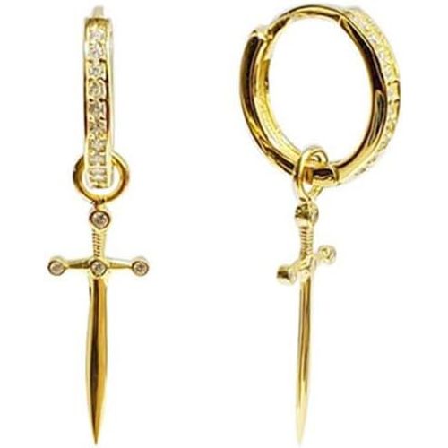 Kal-Boucles D¿Oreilles S925 Argent Sterling Zircone Cubique Boucles D¿Oreilles Cartilage Hypoallergénique Huggie Oreille Piercing Épée Petite Goutte Dangle Pour Les Femmes Bff Bijoux Stylé