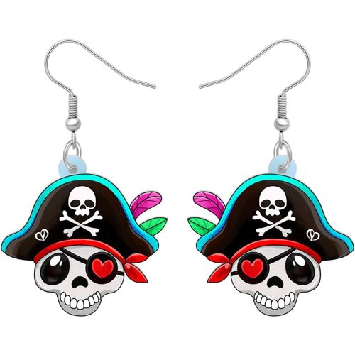Kal-Boucles D'oreilles En Acrylique Halloween Pirate Skull Pendentif Novelty Pirate Bijoux Charms Crâne Cadeaux Pour Femmes Filles Accessoires