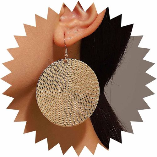 Kal-Boucles D'oreilles Pièces De Monnaie Exagérées Boucles D'oreilles Pendantes Pièces De Monnaie Texturées Boucles D'oreilles Disque Martelé Géométriques Pour Femmes Et Filles (Doré)