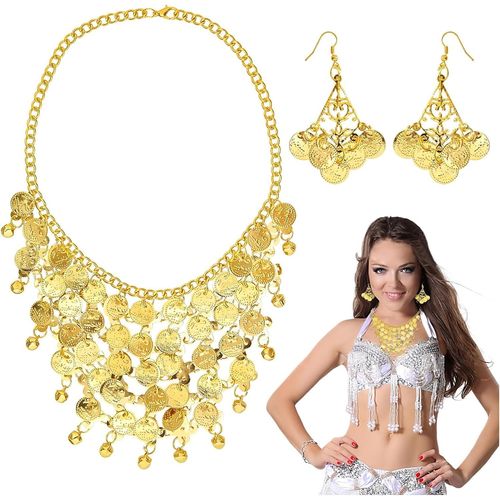 Kal-Bijoux Indien 2 Pièces Cleopatre Accessoire Bijoux Bohème Savoyarde Boucle D'oreille Gitane Danse Orientale Belly Dance Costume Tenue Indienne Bollywood Femme Accessoires De Déguisements