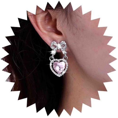 Kal-Boucles D'oreilles Boho En Cristal Avec Noeud Et Coeur Pendants Boucles D'oreilles Noeud En Argent Strass Boucles D'oreilles Coeur En Cz Boucles D'oreilles Coeur En Cz Étincelantes Boucles D